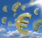 Euro Signs Falling From Sky Stock Photo