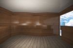 Interior With Wooden Wall And Plank Wood Floor Stock Photo