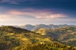 Epic Sunset In The Mountains After Storm Stock Photo