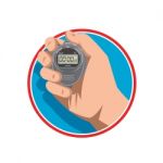 Hand Holding Digital Stopwatch Retro Style Stock Photo