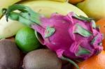 Medley Of Different Edible Fruits Ready To Eat Stock Photo