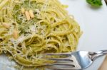 Italian Traditional Basil Pesto Pasta Ingredients Stock Photo