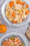 Chicken With Carrot And Spaghetti Stock Photo