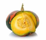 Striped Pumpkin Isolated On The White Background Stock Photo