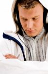 Music Guy Enjoying Songs Stock Photo