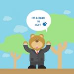 Cute Brown Bear Cartoon  In Suit Stock Photo