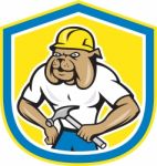 Bulldog Construction Worker Holding Hammer Cartoon Stock Photo