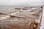 Breakwater Covered By Ice Stock Photo