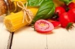 Italian Spaghetti Pasta Tomato And Basil Stock Photo