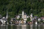 View Of Hallstatt From Hallstatt Lake Stock Photo