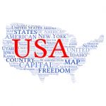 Usa State Map Tag Cloud  Illustration Stock Photo