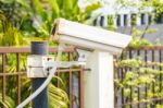 Cctv Camera In Front Of The Village, Residence Stock Photo