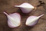 Shallots Still Life Wood Background Stock Photo