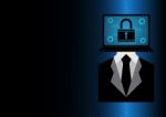 Technology Digital Cyber Security Lock Laptop Head Man Backgroun Stock Photo