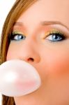 Girl Blowing Chewing Gum Stock Photo