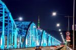 View Of Downtown Traffic At Dongjak Bridge And Seoul Tower Over Han River In Seoul, South Korea Stock Photo