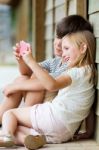 Happy Young Brothers Taking Selfies With Her Smartphone In The P Stock Photo