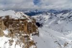 View From Sass Pordoi In The Upper Part Of Val Di Fassa Stock Photo