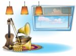 Cartoon  Illustration Interior Music Room With Separated Layers Stock Photo