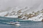 Beautiful Isolated Photo Of A Ship Near Amazing Niagara Waterfall Stock Photo