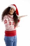 Christmas Girl Showing Open Palm Stock Photo