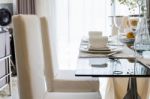 Table Set In Dinning Room Stock Photo