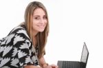 Smiling Lady With Laptop Stock Photo