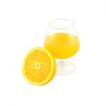 Orange Juice In Brandy Glass And Half Fruit On White Background Stock Photo