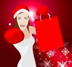 Woman Christmas Shopping Shows Retail Sales And Customer Stock Photo