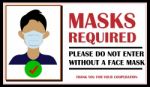 Wear Surgical Mask Sign And Symbol. Medical Mask. The Sign For Wearing Face Covering To Prevent The Spread Of Covid-19. Please Do Not Enter Without A Face Covering Stock Photo