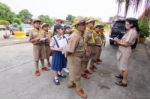 Student 9-10 Years Old, Scout Assembly, Scout Camp In Bangkok Thailand Stock Photo