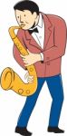 Musician Playing Saxophone Cartoon Stock Photo