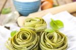 Traditional Italian Raw Homemade Spinach Pasta Stock Photo