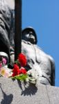 Flowers Near The Monument On Victory Day Stock Photo