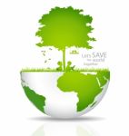 Save The World, Tree On Green Globe Stock Photo