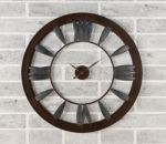 Rusty Clock Hanging On White Brick Wall Stock Photo