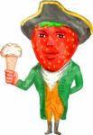 Strawberry Tricorn Hat Ice Cream Victorian Gentleman Watercolor Stock Photo