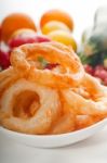 Golden Deep Fried Onion Rings Stock Photo