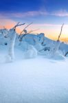 Sunrise On Deogyusan Mountains Covered With Snow In Winter,south Korea Stock Photo