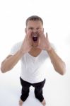 Standing Young Shouting Man Stock Photo