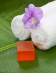 Spa With Orchid On Banana Leaf Stock Photo