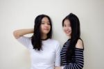 Two Asia Thai Teen Best Friends Girls Smile And Funny Stock Photo