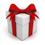 Present Box With Red Bow Stock Photo