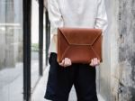 Man With Leather Bag Stock Photo