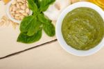 Italian Basil Pesto Sauce Ingredients Stock Photo