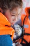 The Girl In Life Jacket Stock Photo