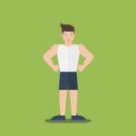 Gym Fitness Muscular Cartoon Man Standing Flat Design Stock Photo