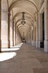 Commerce Square Arcades In Lisbon Stock Photo