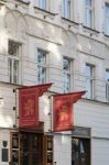 Flags Outside The King Solomon Restaurant In Prague Stock Photo