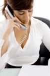 Business Lady Talking Over Phone Stock Photo